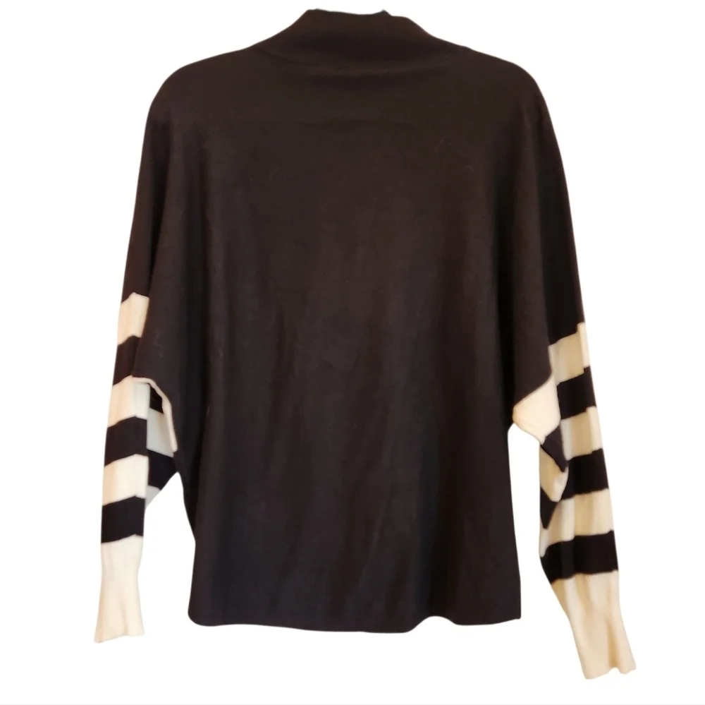 Aaeda Tan/Black/Cream Colorblock Mock Neck Sweater Size XL Ribbed Neck/Cuffs